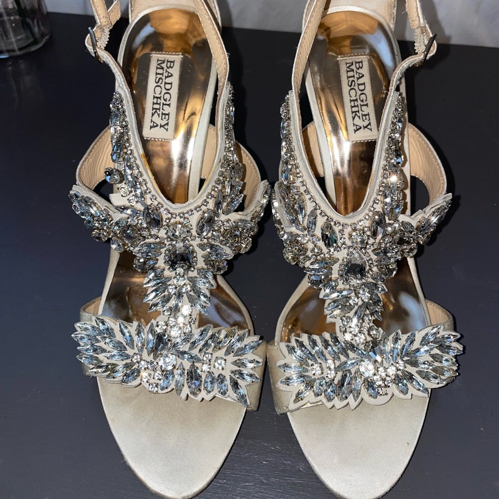 Badgley Mischka Silver and Ivory Embellished Heels